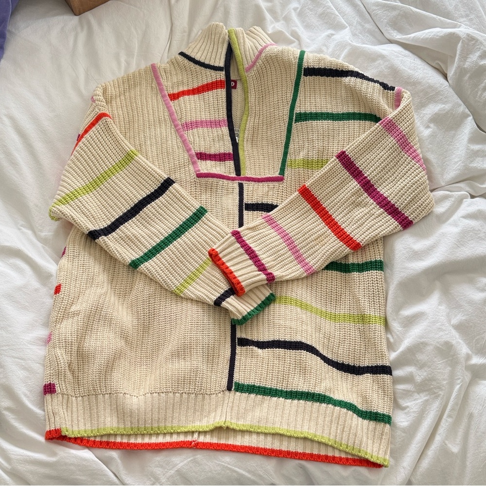 STAUD Multicolor Striped 1/4 Zip Sweater